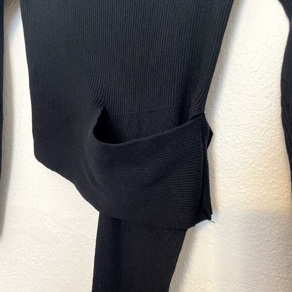 Zara Tie Waist Ribbed Knit Cropped Sweater Medium Black - Picture 8 of 10